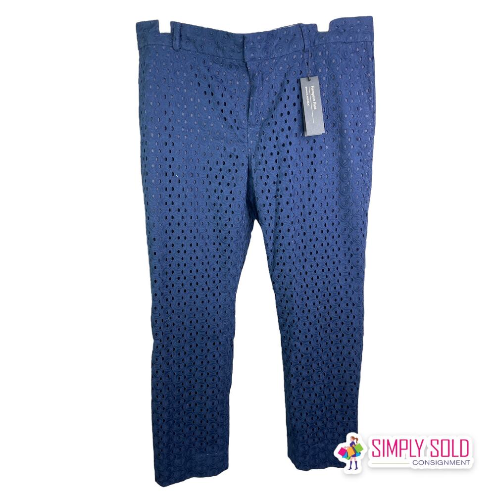 Banana Republic Women's Sz 10 Hampton Pant Preppy Navy Eyelet Trouser Cotton NWT